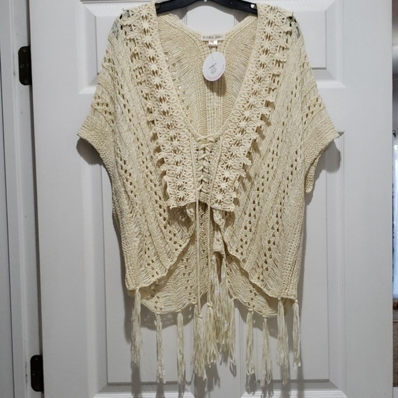 Double Zero Tops - NWT Double Zero Oatmeal Cover-up with Tassels!